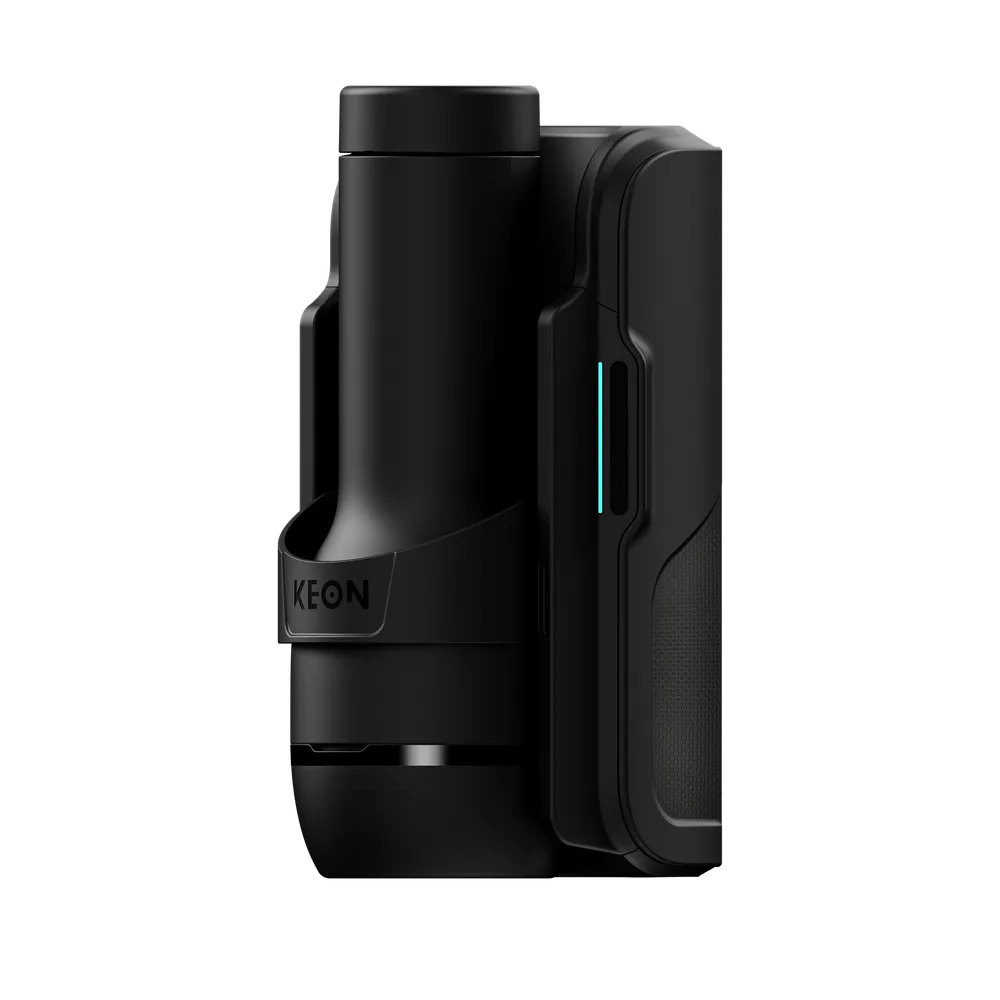 The Kiiroo Keon 2 fitted with its Feel Stroker sleeve, three-quarter view